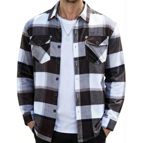 Coofandy Other - Men's Black & Grey Brushed Cotton Plaid Flannel Button Down Shirt Jacket